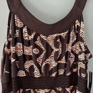 NWT New Directions Petite Stretch Black Brown Maxi Dress Sleeveless Empire Waist
